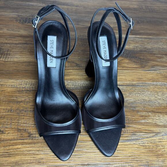 Steve Madden BEKI size 10 M black strappy heels pointed open toe mesh & leather - Picture 11 of 14